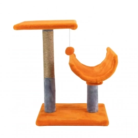 Пухнастики кігтеточка з полицею і напівтунелем для кішок, помаранчевий