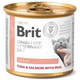 Brit Veterinary Diets Cat Grain Free Renal Tuna, Salmon & Peas онсерви для кішок із хронічною нирковою недостатністю ТУНЕЦЬ, ЛОСОСЬ та ГОРОШОК