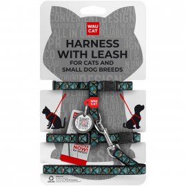 Collar WAUDOG Nylon шлея с поводком для кошек и мелких пород собак с QR адресником, ЧЕШУЯ, пластиковый фастекс