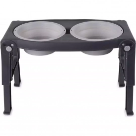 DEXAS Adjustable Height Pet Feeder - Миска двойная на подставке c регулируемыми ножками для собак, термопластик, светло-серый