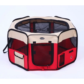 Senful Portable Soft Dog Playpen вольєр-манеж для цуценят, червоний з бежевим