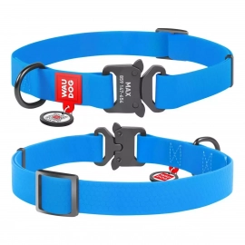 Collar WAUDOG Waterproof Ошейник для собак водостойкий c QR-паспортом, металлическая пряжка-фастекс ГОЛУБОЙ