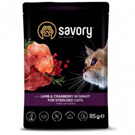 Savory (Сейвори) STERILISED CAT POUCH with LAMB and CRANBERRY in GRAVY влажный корм для стерилизованных кошек, кусочки в соусе, ЯГНЕНОК и КЛЮКВА