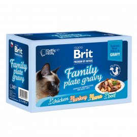 Brit Premium Cat Family Plate Delicate Fillets in Gravy консервы для кошек, набор 4 вкуса ассорти кусочки в соусе, пауч