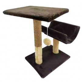 Пухнастики кігтеточка з полицею та напівтунелем для кішок, шоколад з бежевим