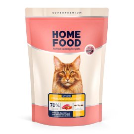 Home Food (Хоум Фуд) Cat Adult Sterilised Large Breed корм для стерилізованих кішок великих порід ТЕЛЯТИНА З ЛОСОСЕМ ТА В’ЯЛЕНИМИ ТОМАТАМИ