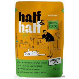 Half&Half Sterilized Turkey влажный корм для стерилизованных кошек КУСОЧКИ ИНДЕЙКИ В ЖЕЛЕ, пауч