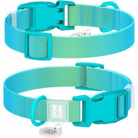 Collar WAUDOG Nylon Recycled градиент, ошейник нейлоновый для собак c QR паспортом, пластиковый фастекс, голубой
