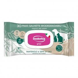 Inodorina Green Panthenol and Linseeds биоразлагаемые гигиенические салфетки для собак, кошек и грызунов, ПАНТЕНОЛ и ЛЬЯНОЕ МАСЛО