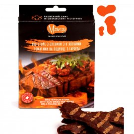 Mavsy Refined jerky BBQ Venison Steak, Sun-Dried Tomatoes & Pumpkin лакомство для собак от 3 месяцев СТЕЙК ИЗ ОЛЕНИНЫ, ВЯЛЕНЫЕ ТОМАТЫ и ТЫКВА