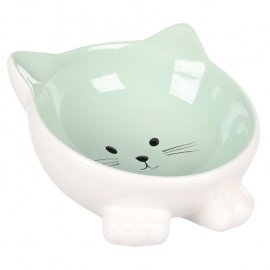 Flamingo Puzi керамічна миска для кішок, світло-зелений/білий