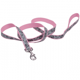 Coastal (Костал) Lazer Brite Reflective Leash светоотражающий поводок для собак, РОЗОВЫЕ СЕРДЦА