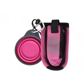 Dexas BOTTLEPOCKET WITH TRAVEL CUP сумка со складной миской для воды и аксессуаров, розовый