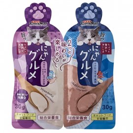 CattyMan Complete Twins Pouch ласощі у вигляді крему для кішок КУРКА, КОЗЯЧЕ МОЛОКО, ІКРА і ТУНЕЦЬ, МАКРЕЛЬ, МОРСЬКИЙ ГРЕБІНЕЦЬ