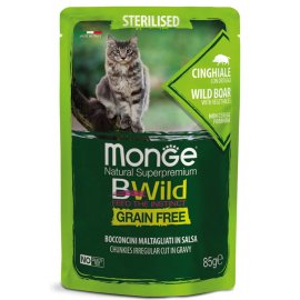 Monge Cat Bwild Grain Free Sterilised Wild Boar & Vegetables влажный корм для стерилизованных кошек КАБАН и ОВОЩИ, пауч