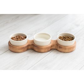 PetJoy Миска потрійна керамічна на підставці для котів та маленьких собак, коричневий/бежевий