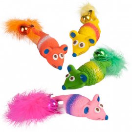 Flamingo MOUSE FEATHER & BELL іграшка для кішок, латексна мишка з пір'ячком та дзвіночком