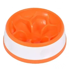 AnimAll Миска для повільного годування кішок і собак КВІТКА, помаранчевий/білий