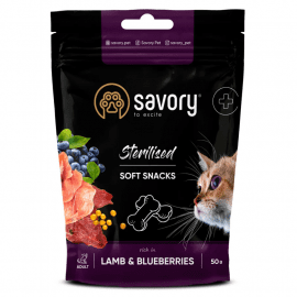 Savory (Сейворі) Sterillized Soft Snack Lamb & Blueberries м'які ласощі для стерилізованих котів ЯГНЯ та ЧОРНИЦЯ