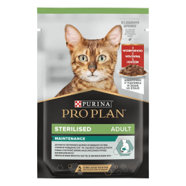 Purina Pro Plan (Пурина Про План) Adult Sterilised Maintenance Beef влажный корм для стерилизованных кошек, кусочки в соусе ГОВЯДИНА