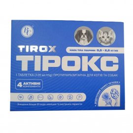 Ветсинтез Tirox таблетки від бліх, кліщів та гельмінтів для собак і котів