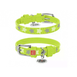 Collar WAUDOG Glamour кожаный СВЕТООТРАЖАЮЩИЙ ошейник для собак узор ЗВЕЗДОЧКА, САЛАТОВЫЙ