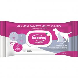 Inodorina Functional влажные салфетки для собак и кошек с белой шерстью с экстрактом брусники, аргановым маслом и ароматом тиаре