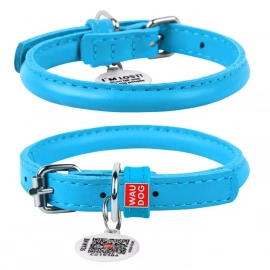 Collar WAUDOG Glamour кожаный ошейник для собак круглый, ГОЛУБОЙ