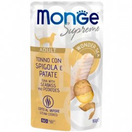 Monge Supreme Adult Cat Tuna Flakes, Seabass & Potatoes вологий корм для котів ТУНЕЦЬ, СІБАС та КАРТОПЛЯ