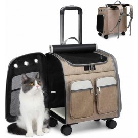 Voyager Pet Візок-рюкзак для переноски собак і кішок з телескопічною ручкою та 4-ма колесами, коричневий