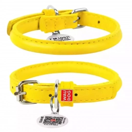 Collar WAUDOG Glamour кожаный ошейник для собак круглый, ЖЕЛТЫЙ