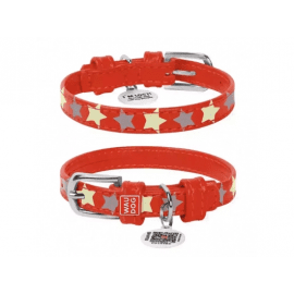 Collar WAUDOG Glamour кожаный СВЕТООТРАЖАЮЩИЙ ошейник для собак узор ЗВЕЗДОЧКА, КРАСНЫЙ
