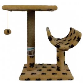 Пухнастики кігтеточка з полицею і напівтунелем для кішок, бежевий з лапками