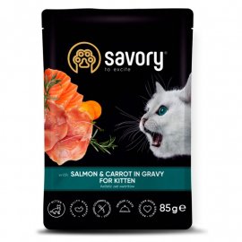 Savory (Сейвори) KITTEN POUCH with SALMON and CARROT in GRAVY влажный корм для котят, кусочки в соусе ЛОСОСЬ и МОРКОВЬ