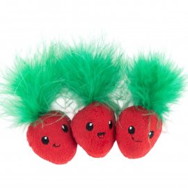 Catstages STRAW-BABIES CAT DENTAL CATNIP TOY, 3-PACK игрушка для кошек с перьями и кошачьей мятой, КЛУБНИКА