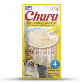 Inaba Cat Churu Chicken, Chees and Beef лакомство для кошек, сливочный мусс, КУРИЦА, СЫР И ГОВЯДИНА