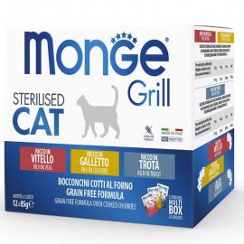Monge Cat Grill Adult MIX Multi Box влажный корм для стерилизованных кошек ПЕТУХ, ТЕЛЯТИНА, ФОРЕЛЬ, пауч мультипак