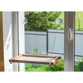 PetJoy Гамак на вікно для кота, коричневий / бежевий