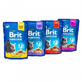 Brit Premium Cat Adult набір вологих кормів для кішок ЯЛОВИЧИНА І ГОРОШОК, ЛОСОСЬ І ФОРЕЛЬ, ТРІСКА, КУРКА ТА ІНДИЧКА