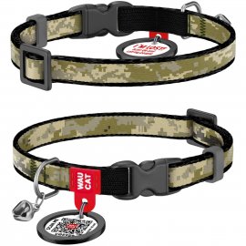 Collar WAUDOG Nylon нашийник нейлоновий для котів та дрібних порід собак з QR паспортом, пластиковий фастекс, МІЛІТАРІ