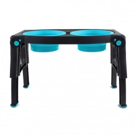 DEXAS Adjustable Height Pet Feeder - Миска двойная на подставке c регулируемыми ножками для собак, термопластик, ярко-голубой