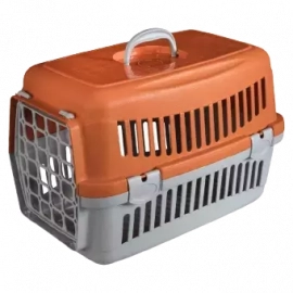 AnimAll Переноска для животных, ДВЕРЬ ПЛАСТИК, серо-оранжевый