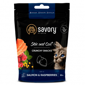 Savory (Сейворі) Skin & Coat Crunchy Snacks Salmon & Raspberries ласощі для шкіри та шерсті котів ЛОСОСЬ та МАЛИНА