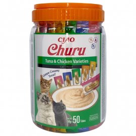 Inaba Cat Churu Tuna and Chisken лакомство для кошек, сливочный мусс, 5 ВКУСОВ С ТУНЦОМ И КУРИЦЕЙ