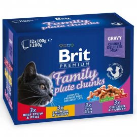 Brit Premium Cat Family Plate Chunks консервы для кошек 4 вкуса ассорти