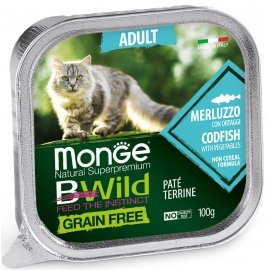 Monge Cat Bwild Grain Free Adult Codfish & Vegetables влажный корм для кошек ТРЕСКА и ОВОЩИ, паштет