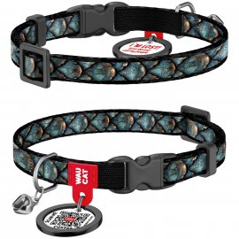 Collar WAUCAT Nylon нейлоновый ошейник для кошек с QR адресником, пластиковый фастекс, ЧЕШУЯ
