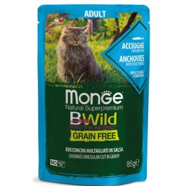 Monge Cat Bwild Grain Free Adult Anchovies & Vegetables влажный корм для кошек АНЧОУСЫ и ОВОЩИ, пауч