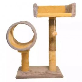 Пухнастики кігтеточка з диваном та тунелем для кішок, сірий з бежевим