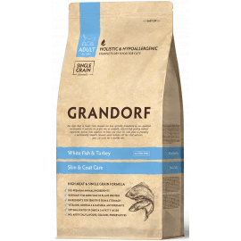 Grandorf (Грандорф) White Fish & Turkey Adult Skin & Care сухой корм для кошек с чувствительным пищеварением БЕЛАЯ РЫБА С ИНДЕЙКОЙ